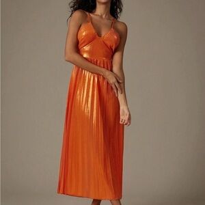SHEIN Shimmering Orange Midi Dress